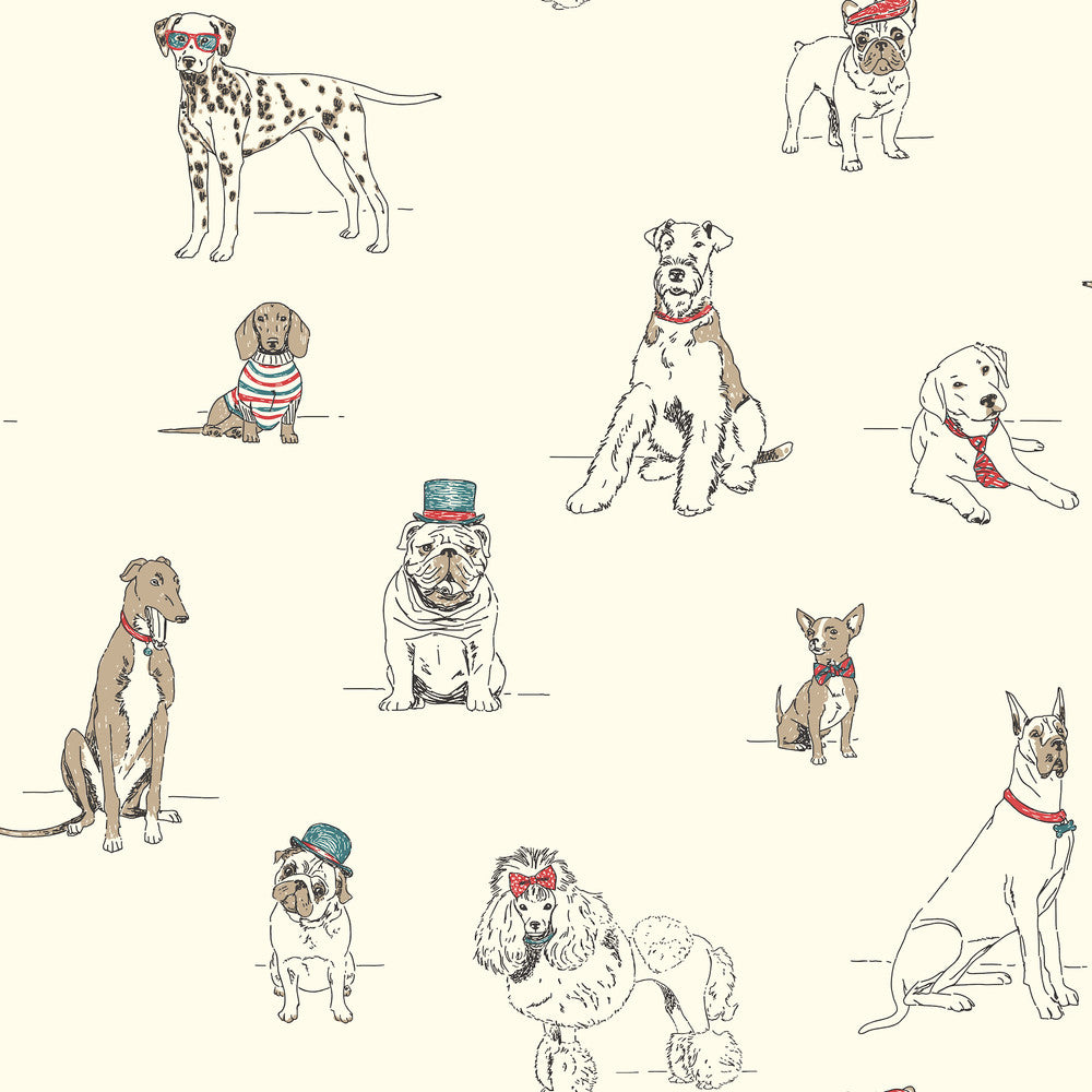 Dog's Life Red & Blue Wallpaper by Ashford House Ashford Toiles Covers about 56.4 square feet 20.5-in by 33-ft long roll Prepasted 20.5 - Fabric Carolina -