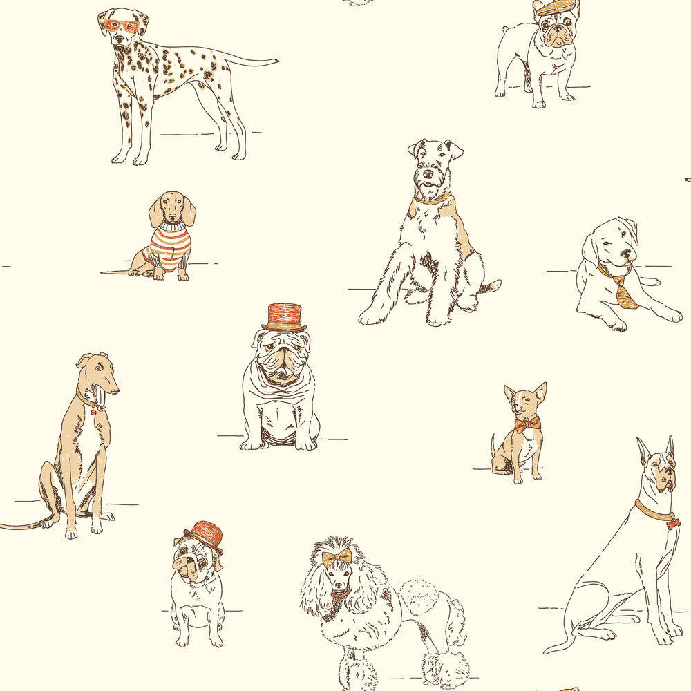 Dog's Life Orange & Gold Metallic Wallpaper by Ashford House Ashford Toiles Covers about 56.4 square feet 20.5-in by 33-ft long roll Prepasted 20.5 - Fabric Carolina -