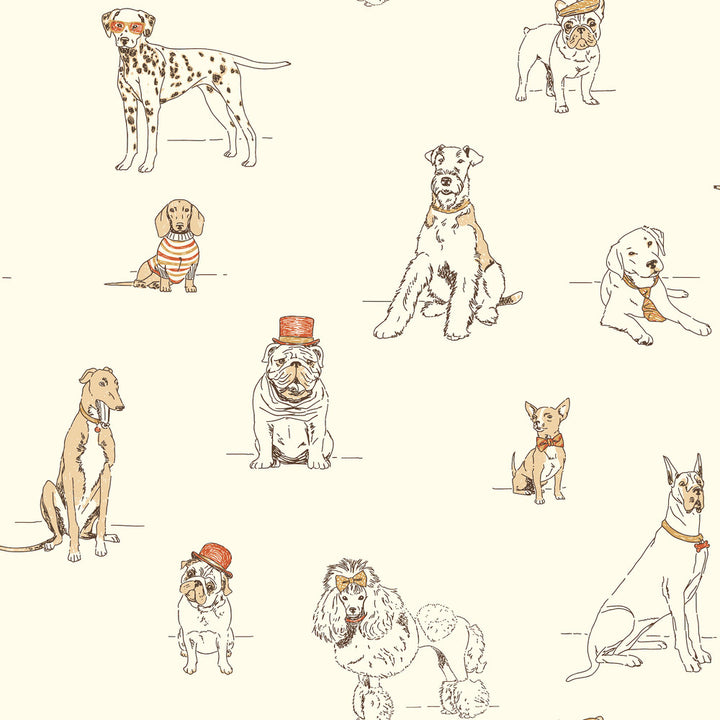 Dog's Life Orange & Gold Metallic Wallpaper by Ashford House Ashford Toiles Covers about 56.4 square feet 20.5-in by 33-ft long roll Prepasted 20.5 - Fabric Carolina -