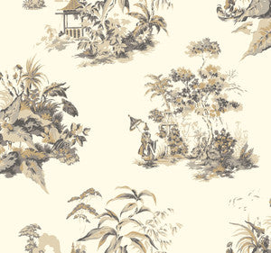 Oriental Scenic Gold & Grey Metallic Wallpaper by Ashford House