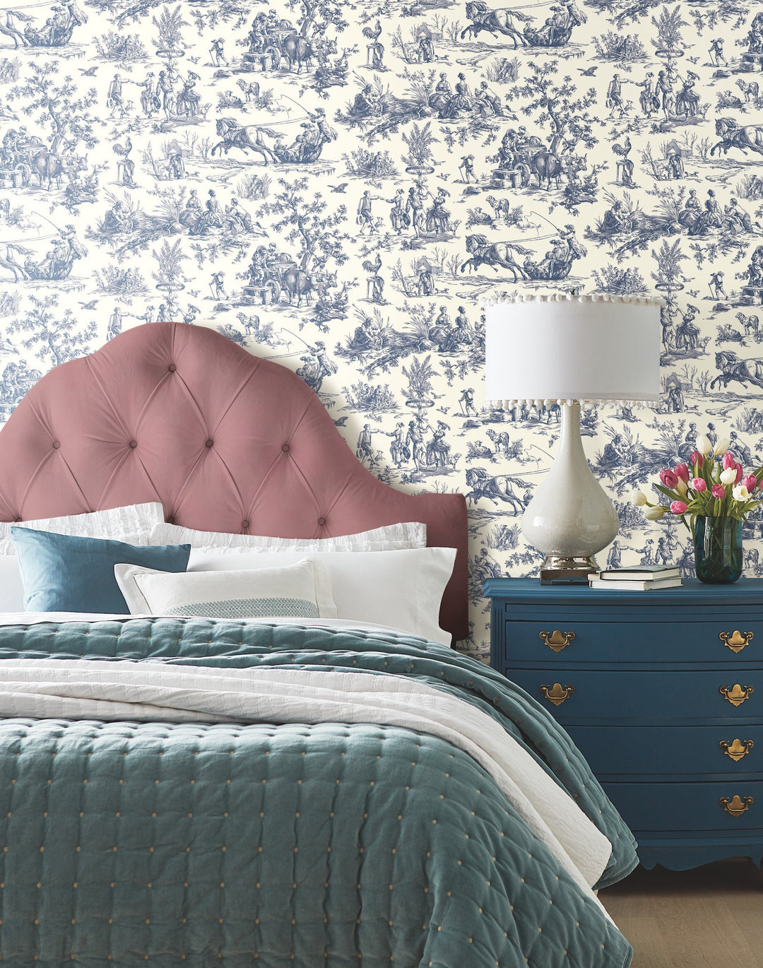 Seasons Toile Navy Wallpaper by York Wallcoverings Designer