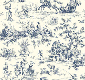 Seasons Toile Navy Wallpaper by York Wallcoverings