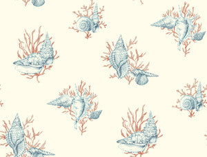 Shell Toile Orange & Blue Wallpaper by Ashford House
