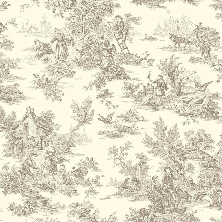 Champagne Brown & White Wallpaper by York Wallcoverings Ashford Toiles Covers about 56.4 square feet 20.5-in by 33-ft long roll Prepasted 20.5 - Fabric Carolina -