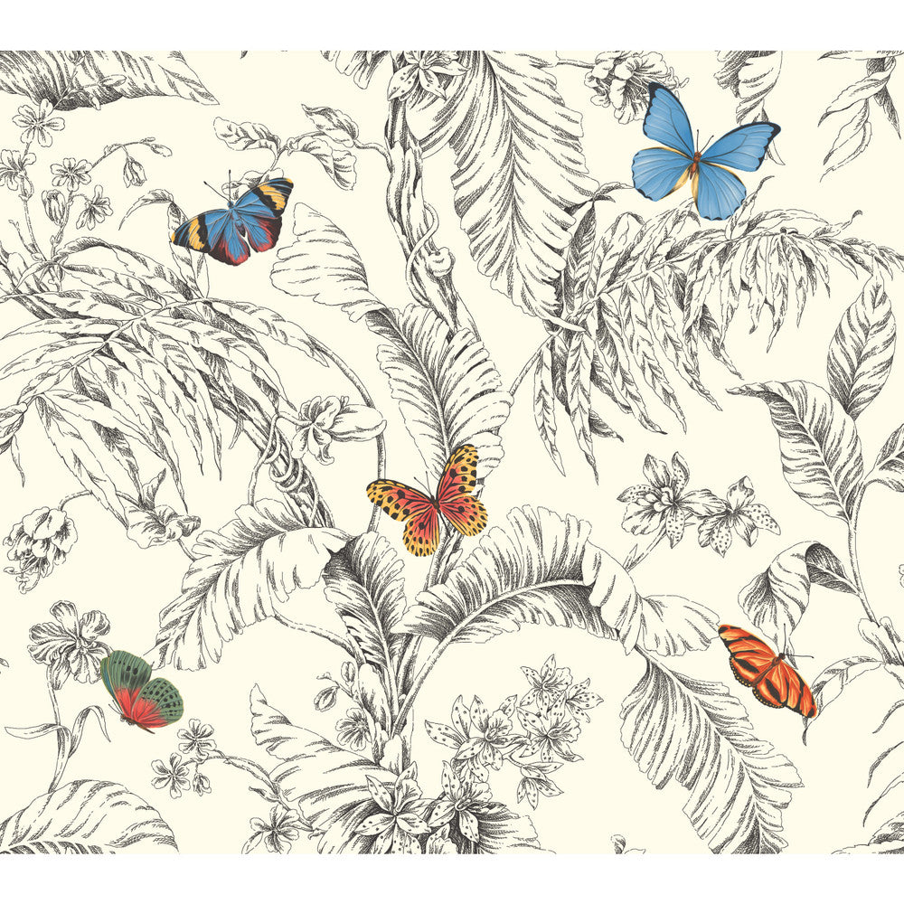 Papillon Primary Wallpaper by York Wallcoverings Toile Resource Library Covers about 60.8 square feet 27-in by 27-ft long roll Prepasted 24 - Fabric Carolina -