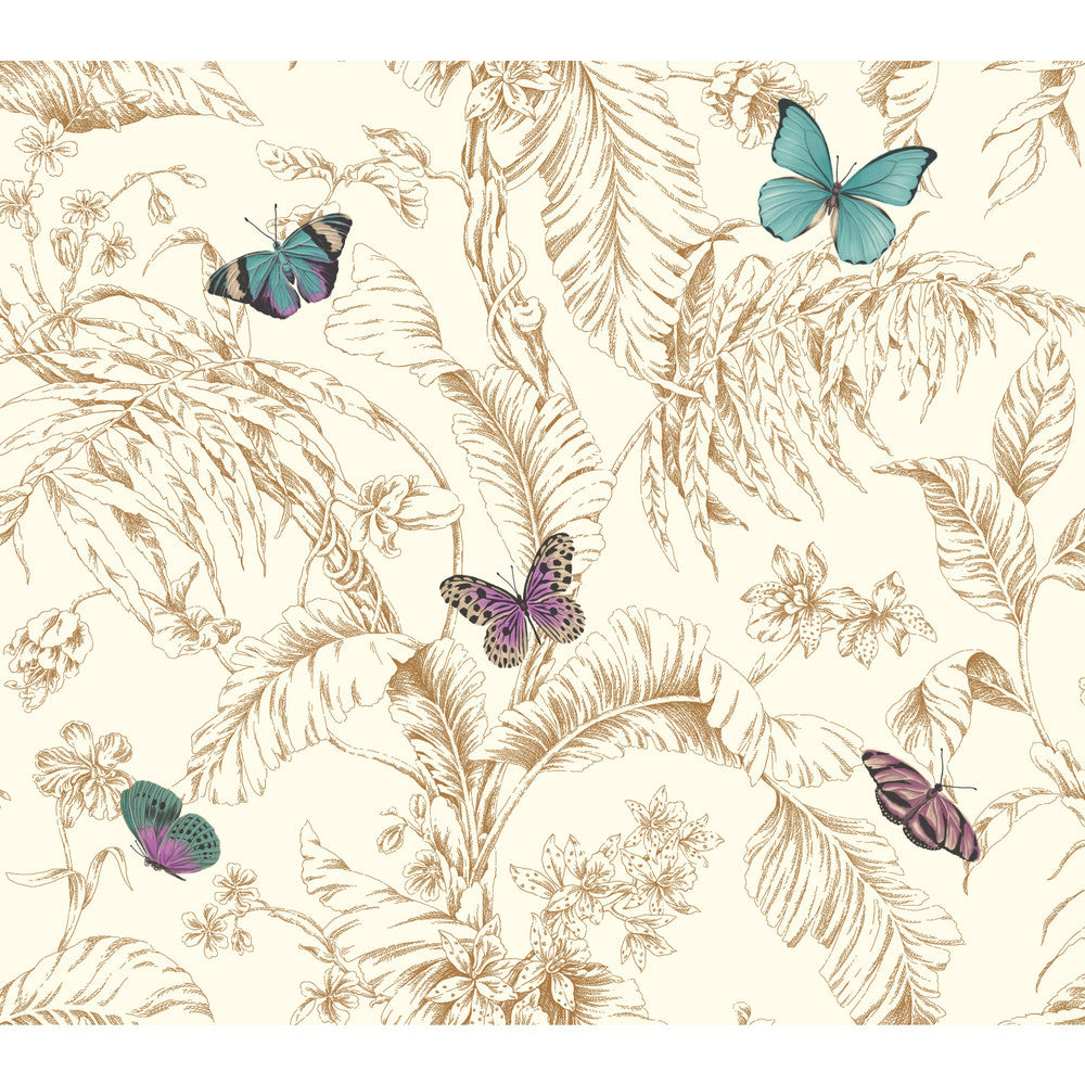 Papillon Gold Wallpaper by York Wallcoverings Toile Resource Library Covers about 60.8 square feet 27-in by 27-ft long roll Prepasted 24 - Fabric Carolina -
