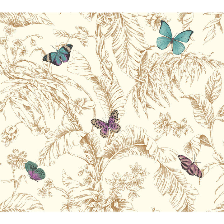 Papillon Gold Wallpaper by York Wallcoverings Toile Resource Library Covers about 60.8 square feet 27-in by 27-ft long roll Prepasted 24 - Fabric Carolina -