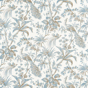Peacock Toile Soft Blue and Beige AF57828 by Anna French Fabric