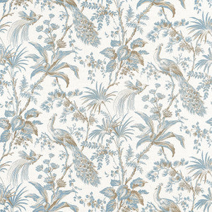 Peacock Toile Soft Blue and Beige AF57828 by Anna French Fabric