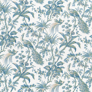 Peacock Toile Blue and Green AF57830 by Anna French Fabric