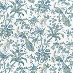 Peacock Toile Blue and Green AF57830 by Anna French Fabric