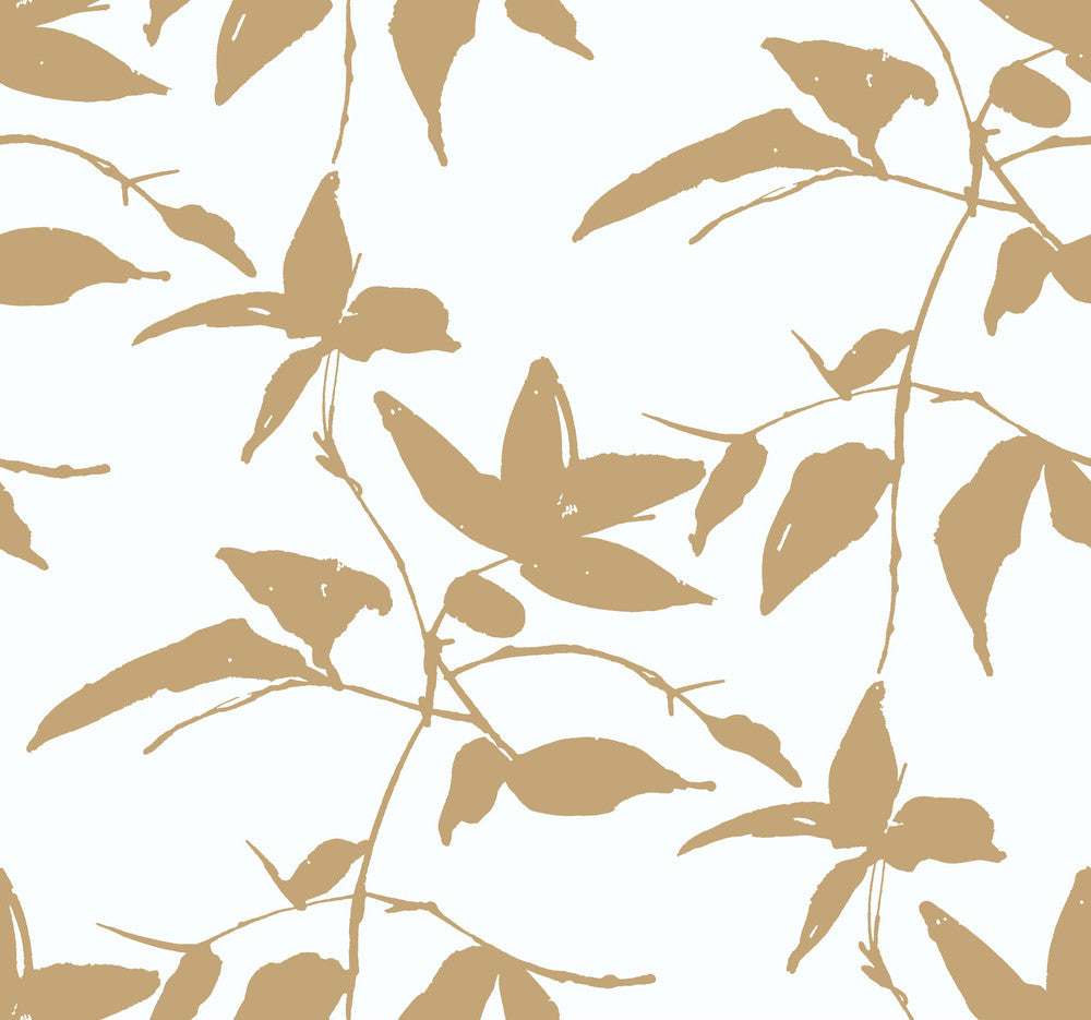 Persimmon Leaf Gold & White Wallpaper by Ronald Redding Tea Garden Covers about 60.8 square feet 27-in by 27-ft long roll Unpasted 25.25 - Fabric Carolina -