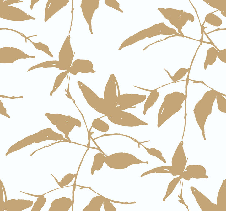 Persimmon Leaf Gold & White Wallpaper by Ronald Redding Tea Garden Covers about 60.8 square feet 27-in by 27-ft long roll Unpasted 25.25 - Fabric Carolina -
