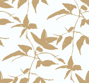 Persimmon Leaf Gold & White Wallpaper by Ronald Redding