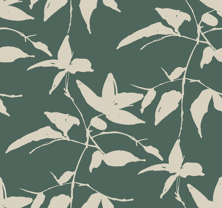 Persimmon Leaf Dark Green Wallpaper by Ronald Redding Tea Garden Covers about 60.8 square feet 27-in by 27-ft long roll Unpasted 25.25 - Fabric Carolina -