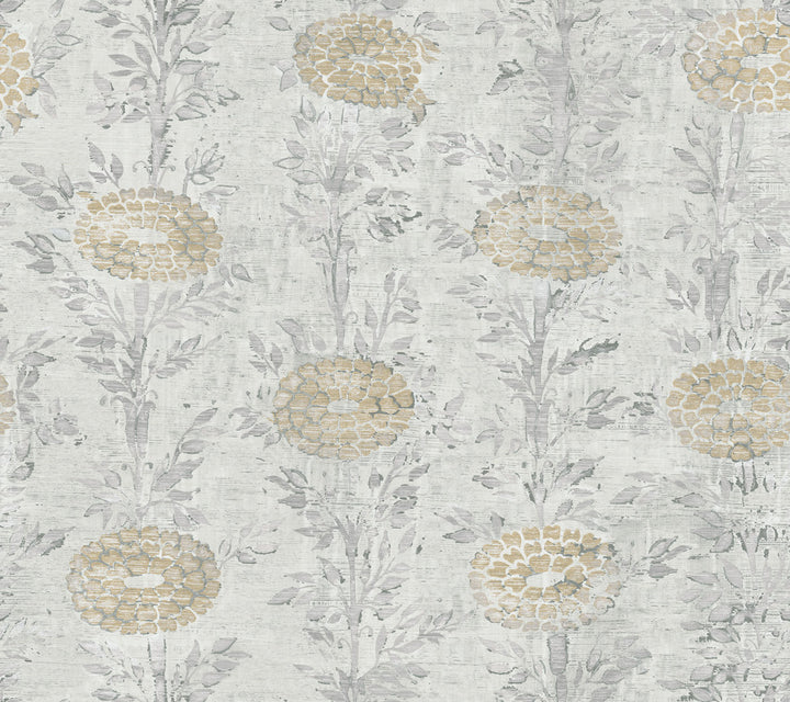 French Marigold Gold & White Wallpaper by Ronald Redding Tea Garden Covers about 60.8 square feet 27-in by 27-ft long roll Unpasted 24 - Fabric Carolina -