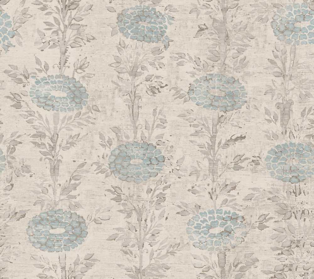 French Marigold Blue & White Wallpaper by Ronald Redding Tea Garden Covers about 60.8 square feet 27-in by 27-ft long roll Unpasted 24 - Fabric Carolina -