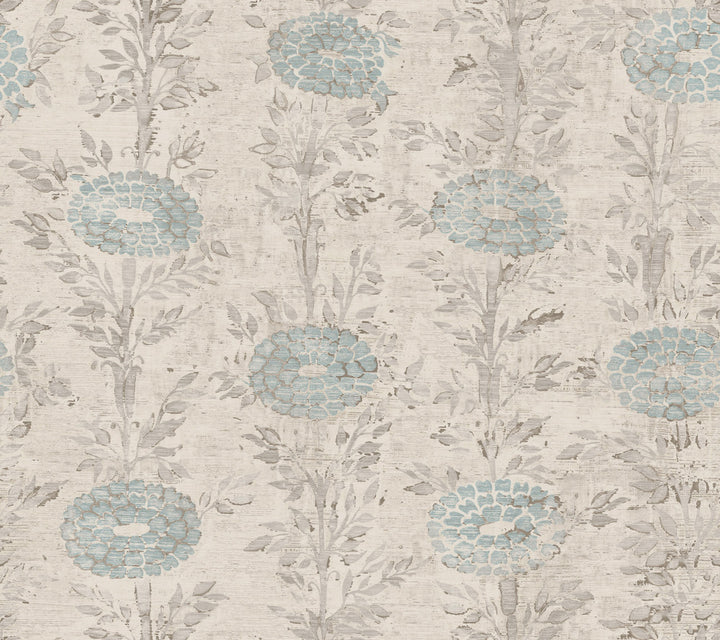 French Marigold Blue & White Wallpaper by Ronald Redding Tea Garden Covers about 60.8 square feet 27-in by 27-ft long roll Unpasted 24 - Fabric Carolina -