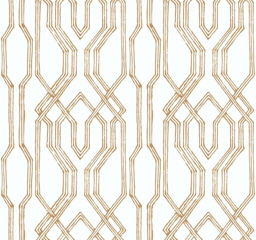 Oriental Lattice White & Gold Wallpaper by Ronald Redding Tea Garden Covers about 60.8 square feet 27-in by 27-ft long roll Unpasted 25.25 - Fabric Carolina -