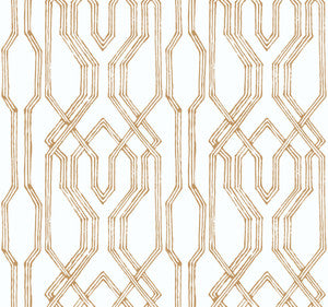Oriental Lattice White & Gold Wallpaper by Ronald Redding