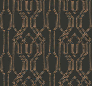 Oriental Lattice Black & Gold Wallpaper by Ronald Redding