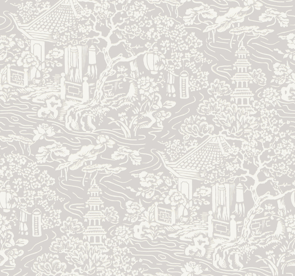Chinoiserie Grey Wallpaper by Ronald Redding Tea Garden Covers about 60.8 square feet 27-in by 27-ft long roll Unpasted 25.25 - Fabric Carolina -
