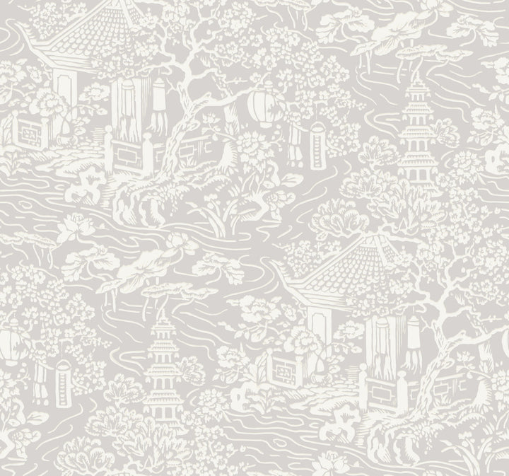 Chinoiserie Grey Wallpaper by Ronald Redding Tea Garden Covers about 60.8 square feet 27-in by 27-ft long roll Unpasted 25.25 - Fabric Carolina -