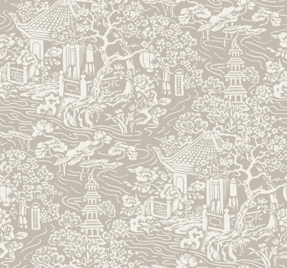 Chinoiserie Beige Wallpaper by Ronald Redding Tea Garden Covers about 60.8 square feet 27-in by 27-ft long roll Unpasted 25.25 - Fabric Carolina -