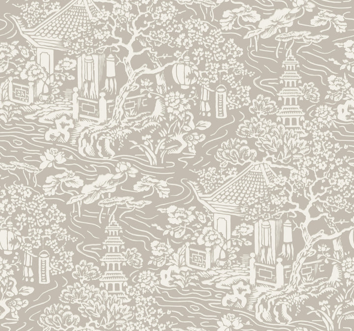 Chinoiserie Beige Wallpaper by Ronald Redding Tea Garden Covers about 60.8 square feet 27-in by 27-ft long roll Unpasted 25.25 - Fabric Carolina -