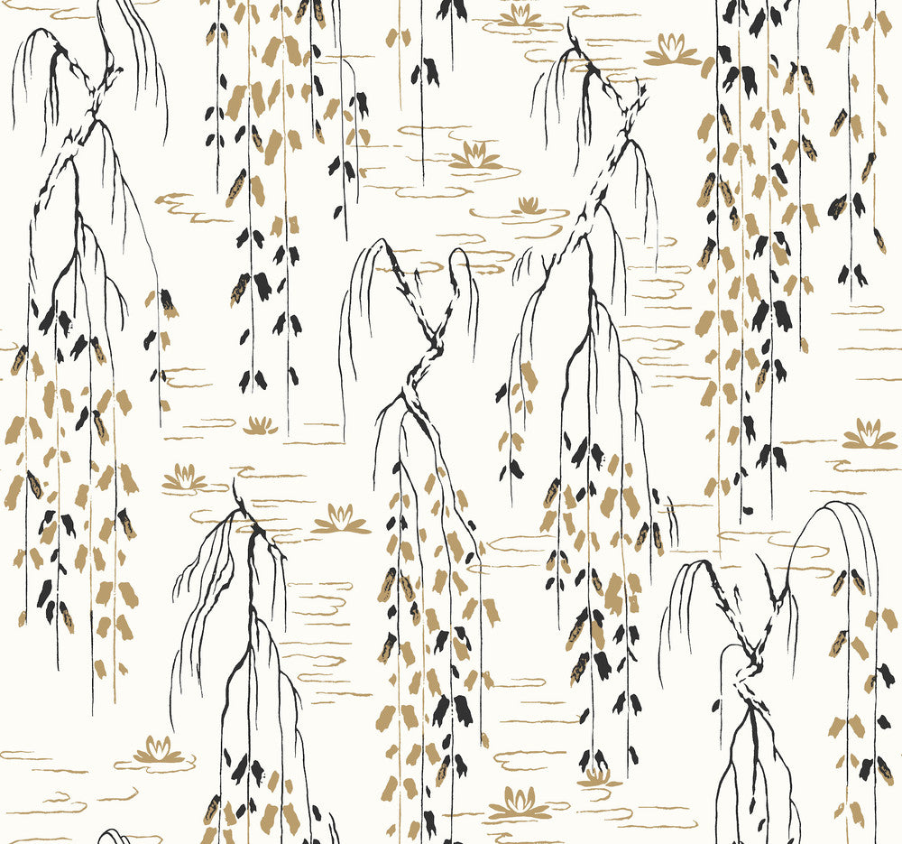Willow Branches White & Black Wallpaper by Ronald Redding Tea Garden Covers about 60.8 square feet 27-in by 27-ft long roll Unpasted 25.25 - Fabric Carolina -
