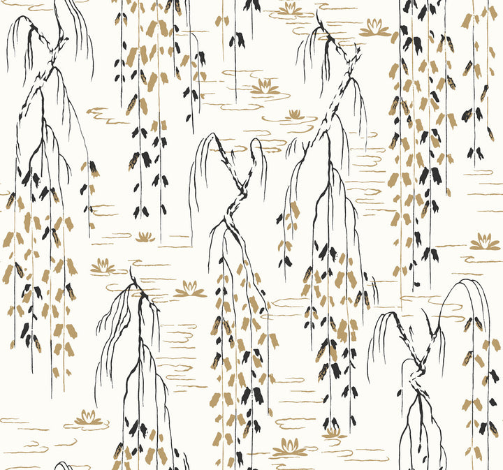 Willow Branches White & Black Wallpaper by Ronald Redding Tea Garden Covers about 60.8 square feet 27-in by 27-ft long roll Unpasted 25.25 - Fabric Carolina -