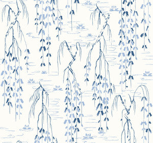 Willow Branches White & Blue Wallpaper by Ronald Redding
