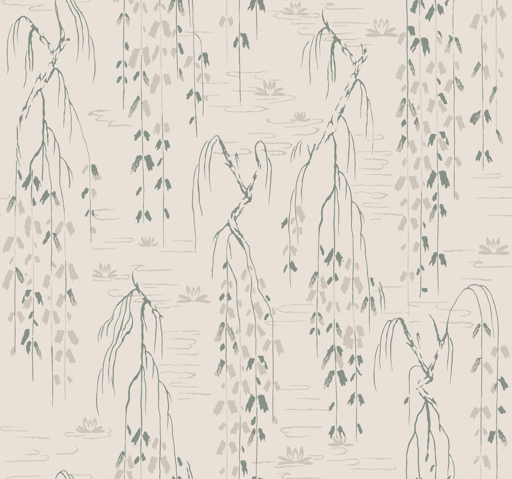 Willow Branches Green Wallpaper by Ronald Redding Tea Garden Covers about 60.8 square feet 27-in by 27-ft long roll Unpasted 25.25 - Fabric Carolina -