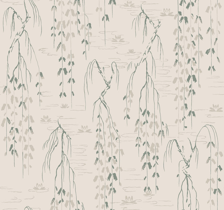 Willow Branches Green Wallpaper by Ronald Redding Tea Garden Covers about 60.8 square feet 27-in by 27-ft long roll Unpasted 25.25 - Fabric Carolina -