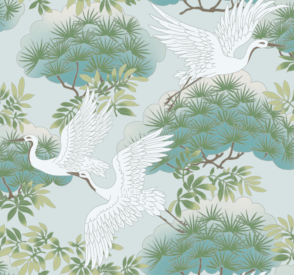Sprig & Heron Teal Wallpaper by Ronald Redding Tea Garden Covers about 60.8 square feet 27-in by 27-ft long roll Unpasted 25.25 - Fabric Carolina -