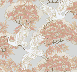 Sprig & Heron Orange Wallpaper by Ronald Redding