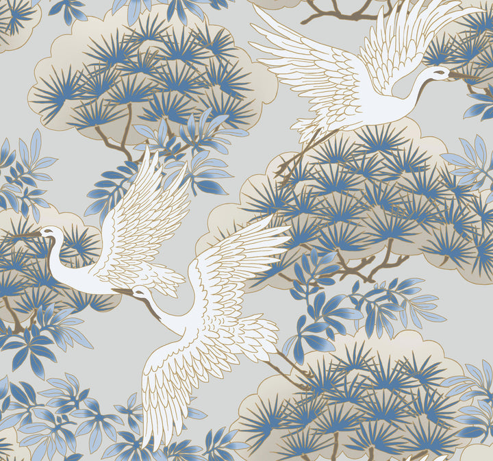 Sprig & Heron Light Blue Wallpaper by Ronald Redding Tea Garden Covers about 60.8 square feet Unpasted 25.25-in repeat, drop match 27-in by 27-ft long roll - Fabric Carolina -