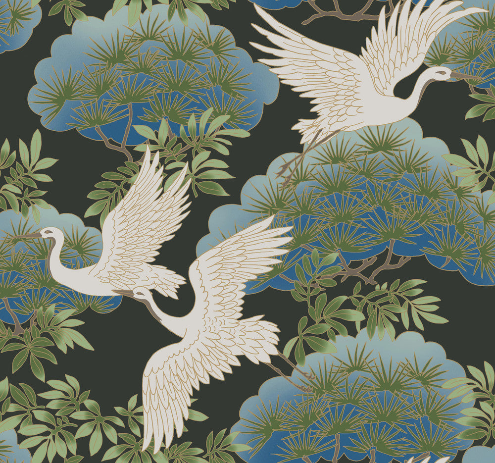 Sprig & Heron Black Wallpaper by Ronald Redding Tea Garden Covers about 60.8 square feet 27-in by 27-ft long roll Unpasted 25.25 - Fabric Carolina -