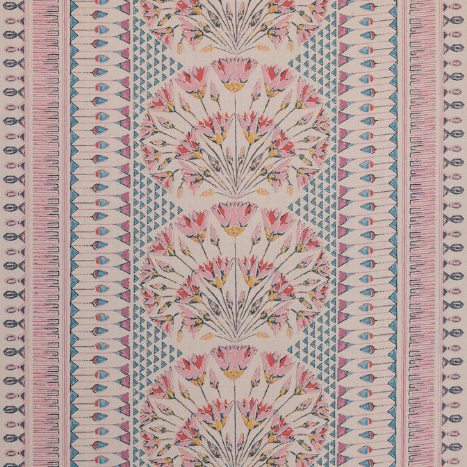 Cairo Pink and Coral AF9625 by Anna French Fabric Anna French Fabric Cairo Pink and Coral AF9625Fabric Savoy Fabric Book 58% Linen, 42% Cotton INDIA </p><p>Repeat: V: 8.5 53.5 - Fabric Carolina -