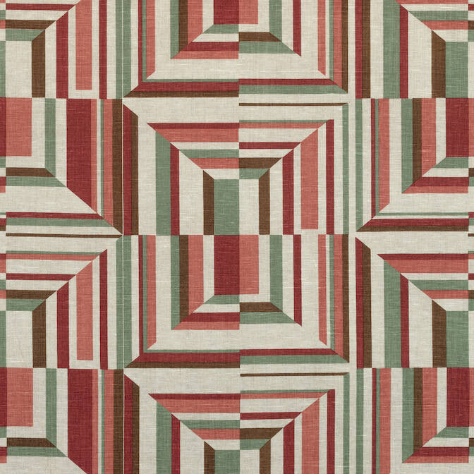 Cubism Red on Flax AF9650 by Anna French Fabric Anna French Fabric Cubism Red on Flax AF9650Fabric Savoy Fabric Book 100% Linen INDIA </p><p>Repeat: V: 15.5 54 - Fabric Carolina -
