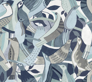 Fauvist Flock Blue Wallpaper by York Wallcoverings