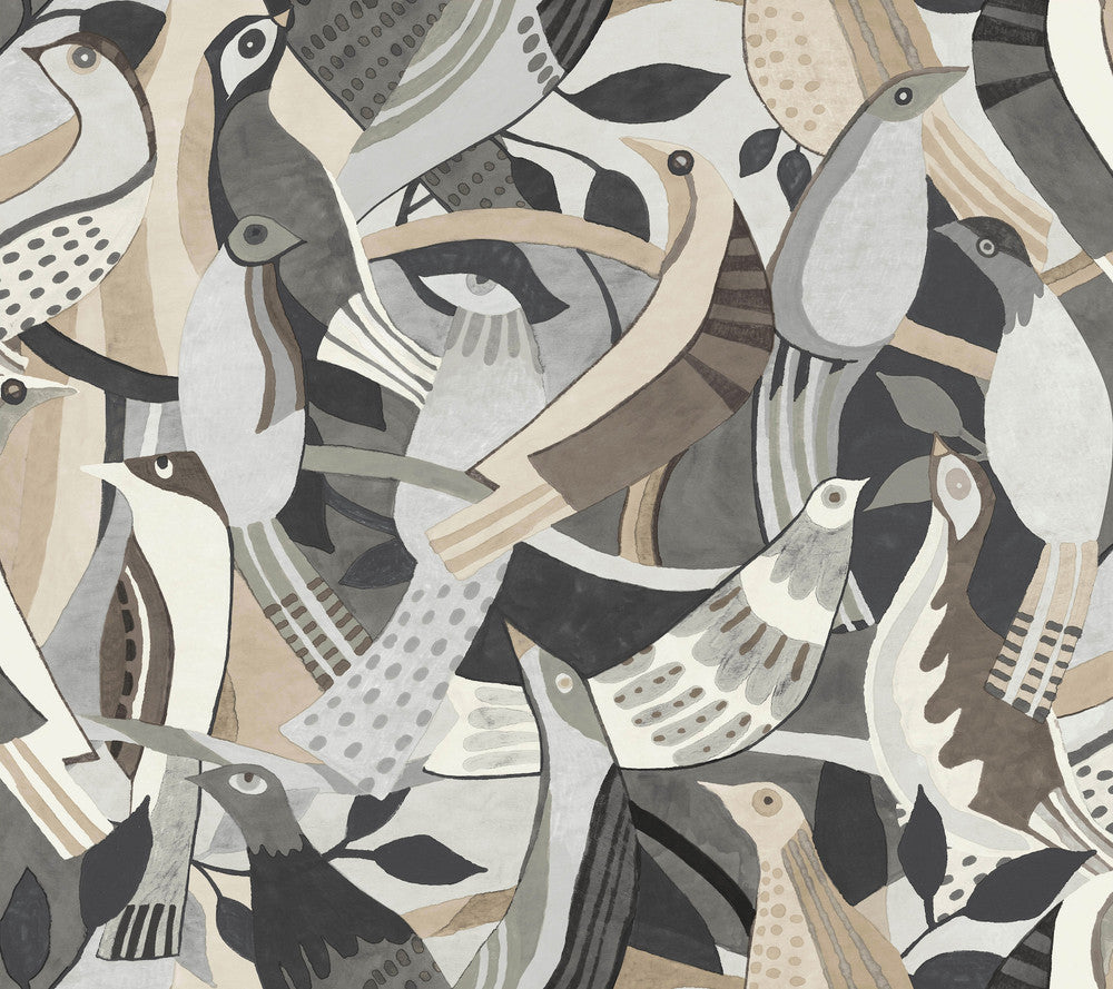 Fauvist Flock Neutral Wallpaper by York Wallcoverings Artistic Abstracts Covers about 60.8 square feet 27-in by 27-ft long roll Unpasted 24 - Fabric Carolina -