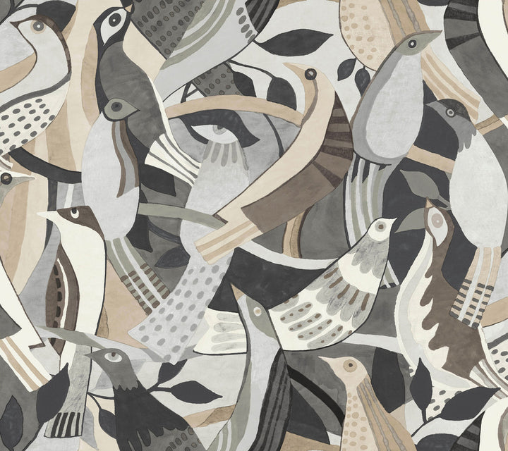 Fauvist Flock Neutral Wallpaper by York Wallcoverings Artistic Abstracts Covers about 60.8 square feet 27-in by 27-ft long roll Unpasted 24 - Fabric Carolina -