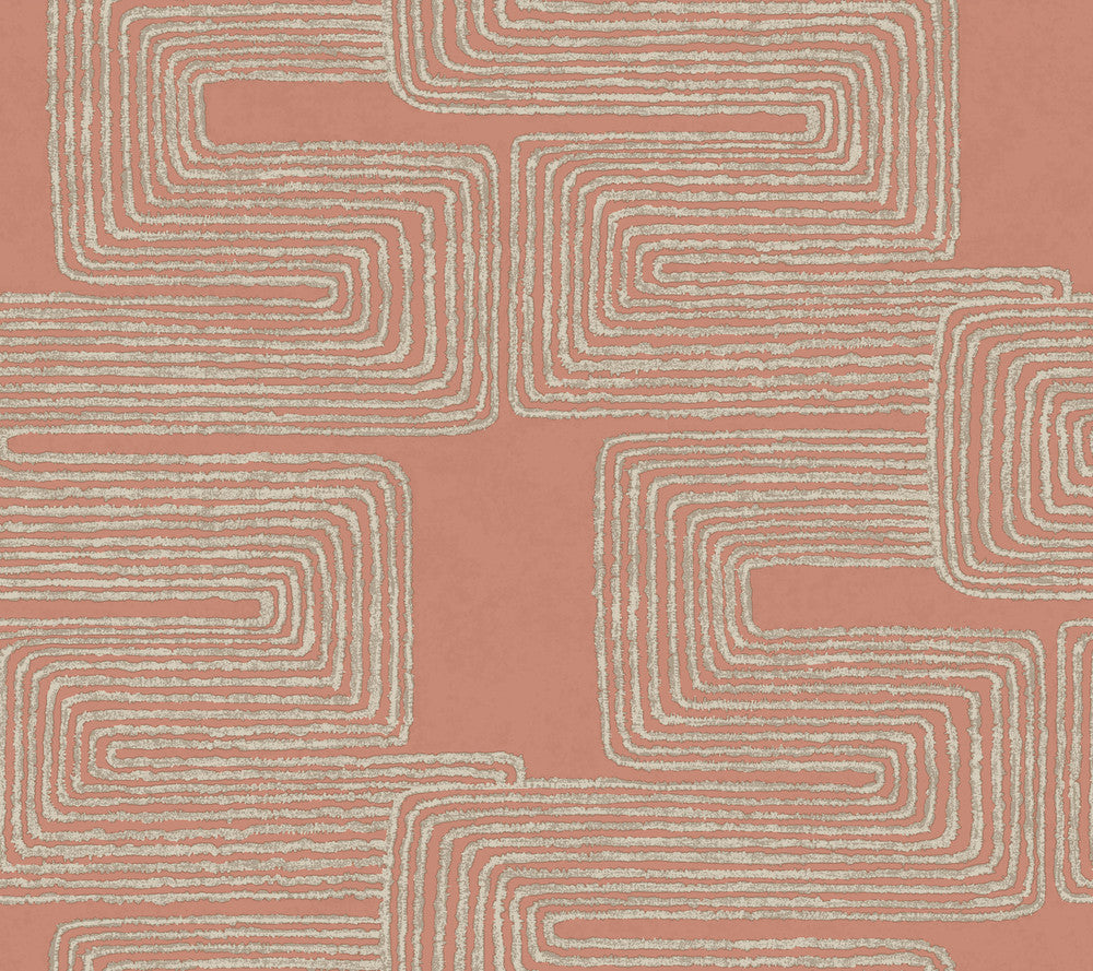 Zulu Thread Coral & Glint Wallpaper by York Wallcoverings Artistic Abstracts Covers about 60.8 square feet 27-in by 27-ft long roll Unpasted 24 - Fabric Carolina -