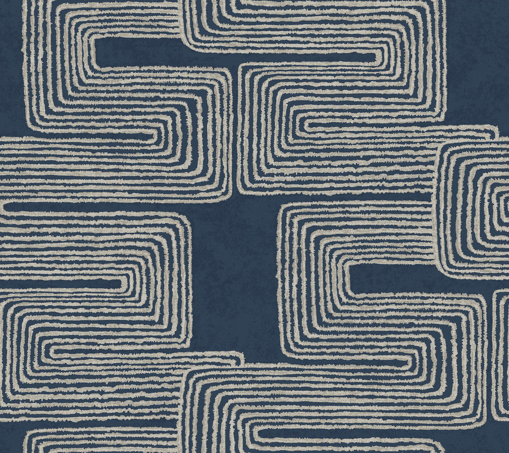 Zulu Thread Midnight & Silver Wallpaper by York Wallcoverings Artistic Abstracts Covers about 60.8 square feet 27-in by 27-ft long roll Unpasted 24 - Fabric Carolina -