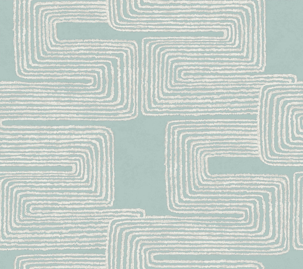 Zulu Thread Azure & Gold Wallpaper by York Wallcoverings Artistic Abstracts Covers about 60.8 square feet 27-in by 27-ft long roll Unpasted 24 - Fabric Carolina -