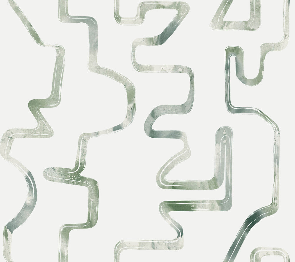 Abstract Aura Green & Grey Wallpaper by York Wallcoverings Artistic Abstracts Covers about 60.8 square feet 27-in by 27-ft long roll Unpasted 24 - Fabric Carolina -