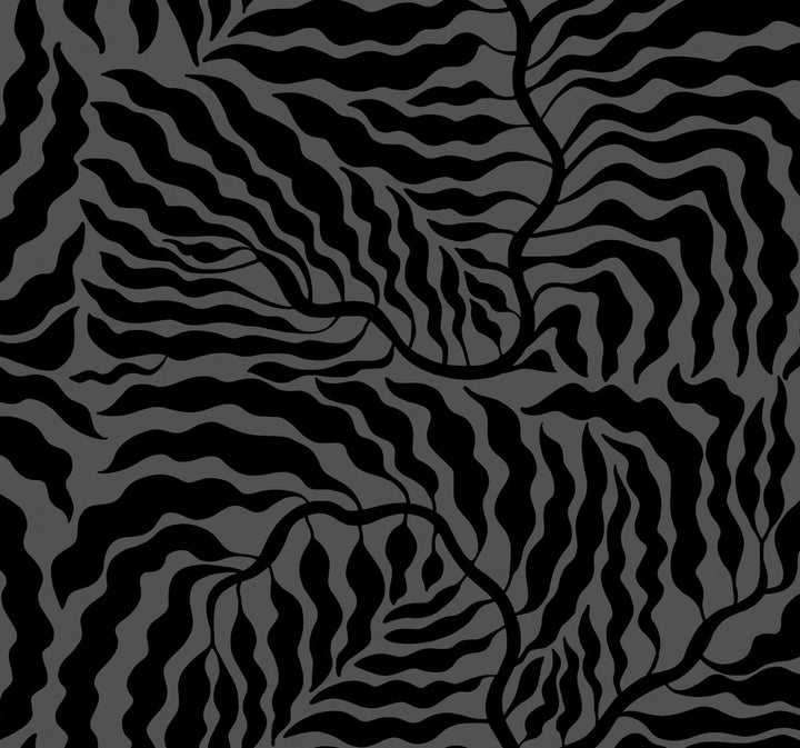 Fern Fronds Black Wallpaper by York Wallcoverings Artistic Abstracts Covers about 60.8 square feet 27-in by 27-ft long roll Unpasted 25.25 - Fabric Carolina -