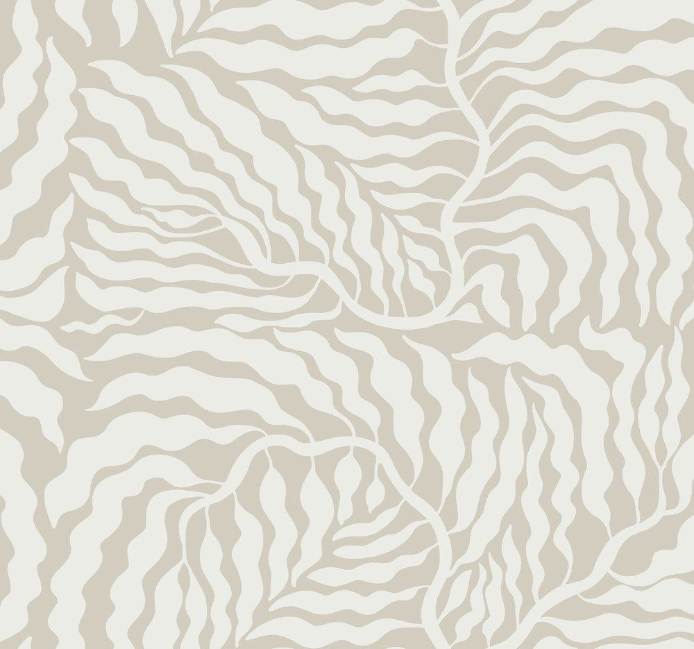 Fern Fronds Taupe & White Wallpaper by York Wallcoverings Artistic Abstracts Covers about 60.8 square feet 27-in by 27-ft long roll Unpasted 25.25 - Fabric Carolina -