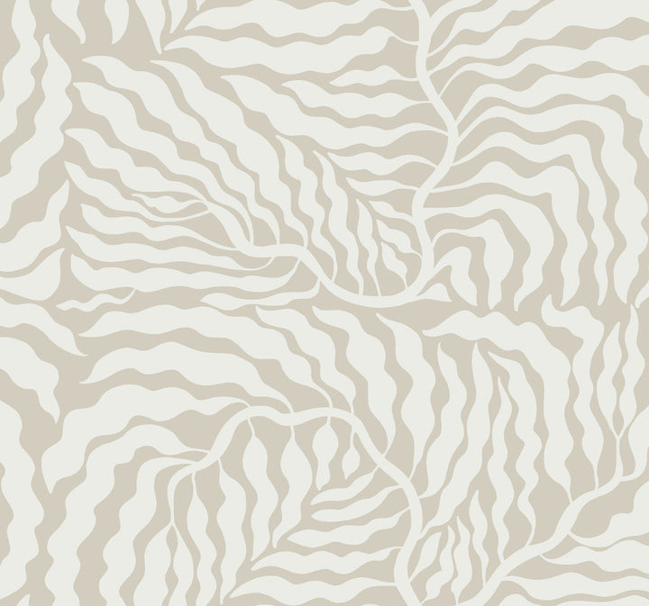 Fern Fronds Taupe & White Wallpaper by York Wallcoverings Artistic Abstracts Covers about 60.8 square feet 27-in by 27-ft long roll Unpasted 25.25 - Fabric Carolina -